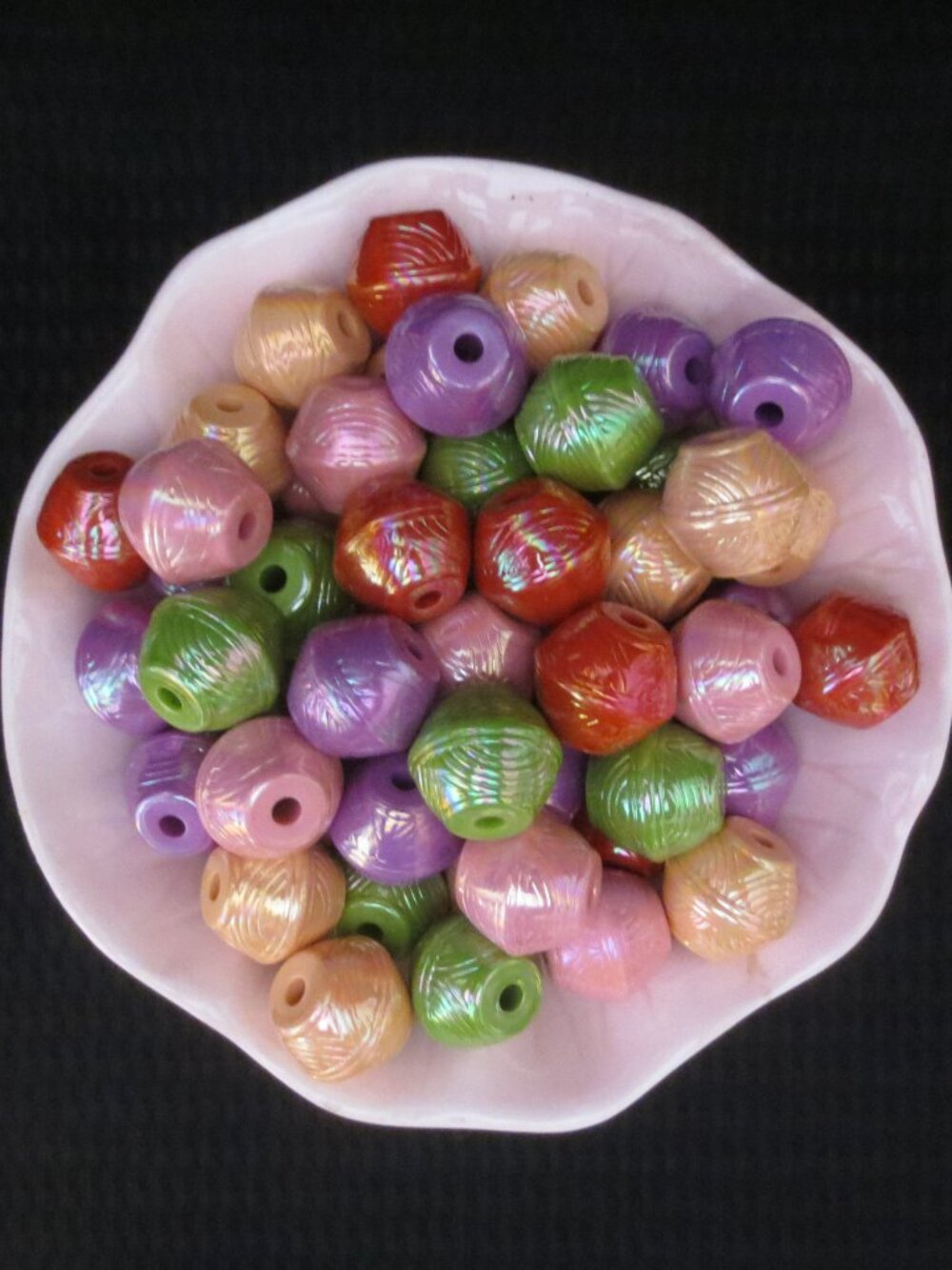 NEW 64 Macrame Beads Red Pink Peach Purple Green Iridescent Bicone Barrel